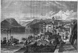 イタリアのマッジョーレ湖（Lago Maggiore in Lombardia）のボロメ諸島：イゾラ・ベッラ（Ila-Bella）の眺め。L