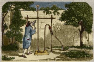 植物学：スティーブン・ヘイルズ（1677-1761）が1727年に行ったセベの登攀力に関する経験。1859年に描かれた "Le Musee Des Sciences "の版画 作： Unknown artist