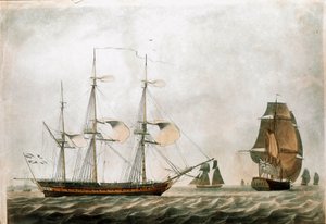 18世紀のイギリスのフリゲート艦（19世紀のプリント 作： Unknown artist