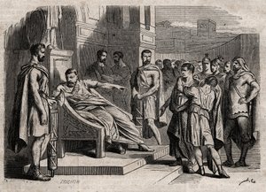 息子の死を宣告するブルータス - 息子の死を宣告するブルータス（Marcus Junius Brutus、紀元前85～42年） - "Dictionnaire populaire illustrious" の刻印 - 1864年 - Joseph Decembre と Edmond Allonier による - 。