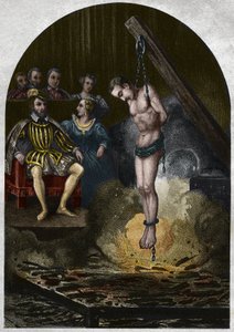ヘンリー2世（1519-1559）のもと、カトリーヌ・ド・メディシス（カテリーナ・ド・メディチ）がいるときの燃焼室（宮廷）。モーリス・ラシャトレの『教皇の歴史』に掲載された1842年の版画。個人蔵。 作： Unknown artist