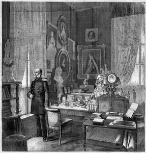 ベルリン王宮にあるプロイセン王兼ドイツ皇帝ウィリアム1世（1797-1888）のキャビネット。"The Illustrious Universe "に掲載されたエングレーヴィング 作： Unknown artist