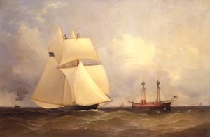 大西洋横断レース後にサンディフックを通過したカンブリア、1870 作： Unknown