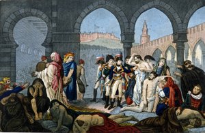 エジプトのキャンペーン（遠征）（1798-1801）。ボナパルト将軍がヤッファのペスティフェレス病院を訪れる。19世紀のエングレーヴィング。 作： Unknown artist