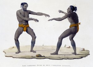 踊るカロリニア人男性（オセアニアのカロリニア諸島）。 作： Unknown artist