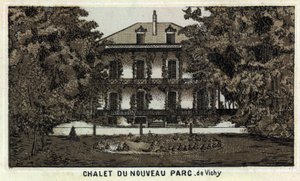 ヴィシーの新しい公園（アリエとオーヴェルニュ地方）のシャレー。19世紀末のクロモリトグラフ。 作： Unknown artist