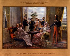 1840年に王室の食卓で供されたシャンパン - 「旧フランス宮廷のサプライヤー」デルベック社のシャンパンの広告ポスター（19世紀後半