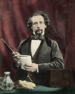 1860年頃、読書中のチャールズ・ディケンズ（1812-1870）。 作： Unknown artist