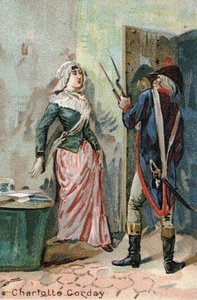マラート殺害後のシャルロット・コルデー（1768 - 1793）。19世紀のリービッヒ・クロモリトグラフ 作： Unknown artist