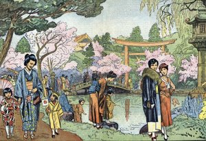 春の桜、日本（日本の春の桜、1933年4月） 「Le pelerin」の挿絵 1933年 個人蔵