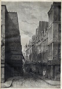 パリにおけるコレラの流行 - パリにおけるコレラの流行 - サント・マルグリット通り - 1884年の "Le journal illustrious "に掲載された版画 作： Unknown artist