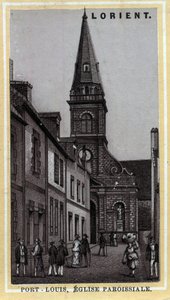 Port Louis (Port Louis) Pays de Lorient, Morbihan, Brittany の教会教区。19世紀末のクロモリトグラフ。