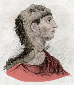 古代の文明。アレクサンダー大王の父、マケドニア王フィリップ2世（紀元前382-336年）の肖像。19世紀のエングレーヴィング。 作： Unknown artist