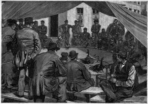 1888年のベルギーにおける闘鶏の様子を「le journal de la Jeunesse」に掲載。 作： Unknown artist