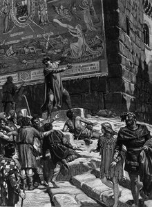 Cola di Rienzo (1314-1354)は、ローマ市民のトリビューンになるためのキャンペーンで、トロイ、エルサレム、カルタゴ、バに囲まれたデカイ海の中でのローマの苦悩を象徴するキャピトルに設置したフレスコ画をローマ市民に説明した。
