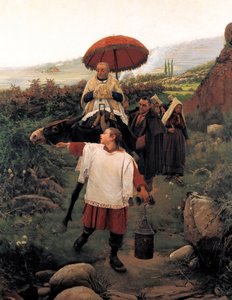 ""Combregar a Muntanya "" 山の中の宗教的なコルテージュ。Mariano VAYREDA VILA(1853-1903)の絵画。スペイン、オロット。Garrotxa Regional Museum。 作： Unknown artist
