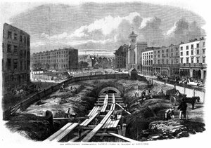 1850年のロンドン地下鉄建設：キングクロスでの作業 作： Unknown artist
