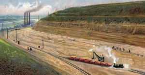 1930年代、ベルギーのリエージュ港とアントワープ港を結ぶアルベール運河の建設（1930年代（30年代）、ベルギーのアントワープとリエージュを結ぶアルベール運河の掘削） Chromolithography 作： Unknown Artist