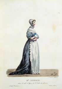 1680年、モリエールの「女学校」のアグネス役を演じたデブリ嬢の衣装。Hippolyte Lecomte（1781-1857）のフランス喜劇の衣装。19世紀のエングレーヴィング。襟を立てる。行こう。 作： Unknown artist