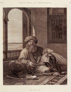 コスチュームとポートレートMourad Bey (1750-1801) Mamluk chief (Murad Bey Egyptian Mamluk chieftain (Bey)) in "Description of Egypt", Editions imperiales 作： Unknown artist