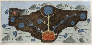 アタナシウス・キルヒャーが温泉の起源を示した地殻の断面図 - 17世紀 作： Unknown artist