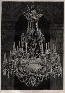 バカラ社のクリスタル・シャンデリア - ルイ・フィギエの「産業の傑作」に掲載されている彫像 作： Unknown artist
