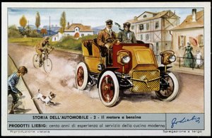 1897年のダイムラー：4シリンダー、4ストローク、20馬力。 作： Unknown artist