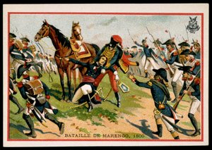 マレンゴの戦い（1800年）におけるシャルル・アントワーヌ・デサイー・ド・ヴェイグー将軍（1768-1800）の死 - クロモ... 19世紀後半 作： Unknown artist