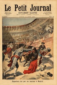 スペインのマタドール、マヌエル・ガルシア・ディット・エスパルテロ（1865-1894）のマドリッド周辺での雄牛のエストケイドによる死。1894年7月2日の「Le petit journal」に掲載された版画。セルバのコレクション。
