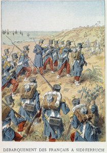 1830年6月14日、アルジェリアのシディ・フェルシュへのフランス人の上陸 - 「Histoire de France」より 作： Unknown artist