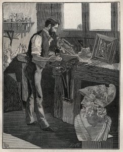 銀器の装飾：ブロンズの鏨（たがね）。Adolphe BITARDの "Les arts et metiers illustres "に掲載された1885年の版画。 作： Unknown artist