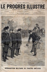 アルフレッド・ドレフュスの劣化 - ドレフュス事件。1895年1月5日、パリの陸軍士官学校の中庭で行われたアルフレッド・ドレフュスの脱獄事件 - 1895年の「輝かしい進歩」に掲載されたエングレーヴィング - 。