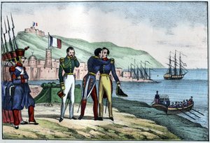 1830年、ブルモン伯爵ルイ・オーギュスト（Maréchal de Bourmont）（1773-1846）のアルジェリアからの出発。Léon Galibert著「L