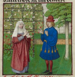Detail of a miniature of Raison (Reason) advising the Lover from 