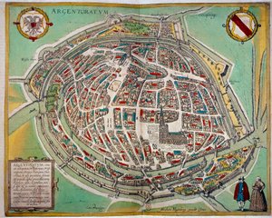 アブラハム・ホーゲンベルグ（約1608-1653）が作成したストラスブール市の詳細な地図。17世紀のパリのエングレーヴィング B.N. 作： Unknown artist
