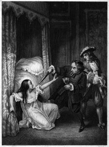ディアーヌ・ド・ジョアニス・ド・シャトーブラン・ド・ルーサン、ガンジス侯爵夫人（1635-1667）は、ガンジスの修道院長と騎士という2人の義兄弟に殺害された。1847年のエングレーヴィング。 作： Unknown artist