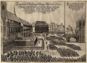 プラハの旧市街広場でのボヘミアン反逆者の処刑。 1621 作： Unknown