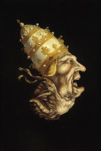 教皇と悪魔の二重の肖像画（反転画像）。 1600年頃 作： Unknown