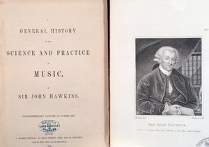 ジョン・ホーキンスの「General History Of The Science And Practice Of Music」の2ページと扉の写真 作： Unknown artist