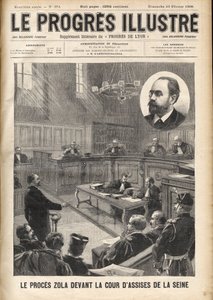 ドレフュス事件。アルフレッド・ドレフュス裁判の地引き網裁判所でのエミール・ゾラ(1840-1902) 作： Unknown artist