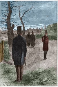 1829年3月21日、バタシー・フィールドで行われたウィンチルシー伯爵ジョージ・ウィリアム・フィンチ＝ハットン（フィンチ・ハットン）とウェリントン公爵アーサー・ウェルズリー（1769-1852）の決闘。 作： Unknown artist