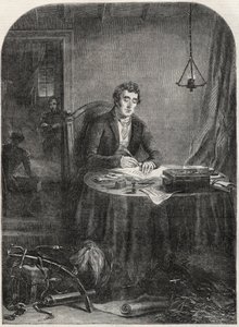 ウェリントン公爵（Arthur Wellesley (1769-1852) Duke of Wellington）がワーテルローの後、1815年6月19日にディスパッチを書いている様子 - 1852年の刻印 作： Unknown artist
