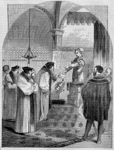 イングランド王エドワード6世（1547 -1553）、クランマー大司教にジョアン・ボーシェの証明書を贈る 作： Unknown artist