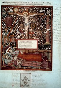 1588年12月23日と24日にブロワで殺害された第3代ギーズ公アンリ1世（1550-1588）とその弟でロレーヌ枢機卿のギーズ公ルイ2世（1555-1588）の亡骸 アンリ3世の命令による16世紀の版画 B.N. 作： Unknown artist