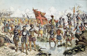 第8次宗教戦争（1585-1598）：1590年3月14日のイヴリーの戦い、ヘンリー4世の王室軍（勝利する）とカトリック同盟の戦い。19世紀のイラスト。パリ、アルミー美術館 作： Unknown artist