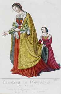 ポルトガルのエレオノーレ（1434-1476）は、ドイツ皇帝ハプスブルク家のフレデリック3世（1415-1493）の妻です。19世紀のエングレーヴィング。 作： Unknown artist