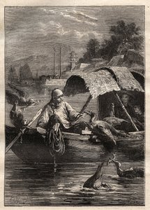 ジョージ・マッカートニー卿（1737-1806）の中国における大使館（1792-1793年）。鳥のLeut-zeは釣り（鵜飼）を意味する。"The Great Mariners of the 18th century "のイラスト 作： Unknown artist