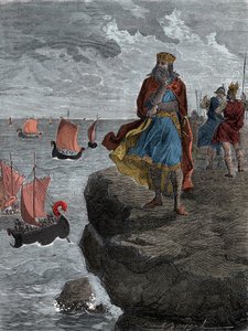 ノルマン船の到着を見守る皇帝シャルルマーニュ（カルロ・マグノ） - フランク王国の王シャルルマーニュ（742/747-814）が、侵入してきたノルウェー人を満載した船を見下ろす。 作： Unknown artist
