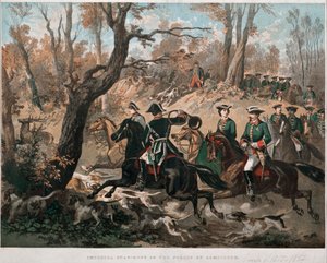 コンピエーニュの森を歩く皇帝ナポレオン3世（1808-1873）とその妻ウジェニア・デ・モンティージョ（1826-1920） 1855年頃のカラーリトグラフ ミラノのリソルジメント美術館 作： Unknown artist