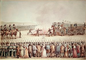 1806年の大陸封鎖の際、ナポレオン1世ボナパルトの命令でイギリスの商品がブルブルした。大陸封鎖とは、第一帝政期にナポレオンがイギリスを破滅させるために、イギリスと日本との交易を妨げた政策の名称である。 作： Unknown artist